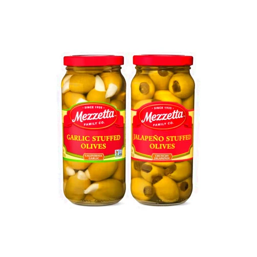 Mezzetta Stuffed Olives (2 Pack) | Garlic Stuffed Olives 10 oz, Jalapeño Stuffed Olives 10 oz