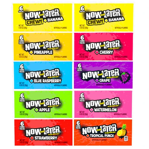The Hampton Candy Company Now & Later Taffy Candy, 10 Fruit Flavors, Individually Wrapped Taffy Candy