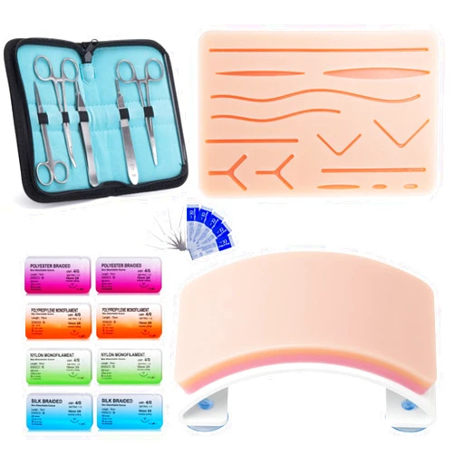 Alcedo Suture Practice Kit for Medical Students, Complete Kit (33 Pieces) Includes Arch-Shaped and Pre-Cut Wounds Pads, Tools Kit, and Suture Threads, Perfect for Practice and Education Demonstration