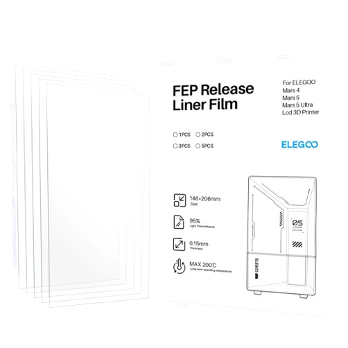 ELEGOO 5 PCS FEP Release Liner Film for Mars 4 Resin 3D Printer, 206mm*146mm, Thickness 0.15mm