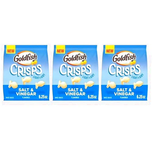 Generic Goldfish Crisps, 3 Bags, 6.25 Oz Bundled by Happy Street (Salt and Vinegar)