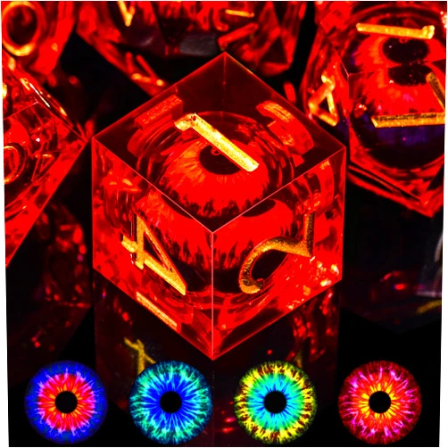 AUSTOR Dragon Eye DND Dice Set 7 Pieces Liquid Core Dragon Eye Dice Rose Red Sharp Edge Resin Dice Dungeons and Dragons D&D Dice with Box Role Playing RPG D and D Dice D20 D12 D10 D8 D6 D4