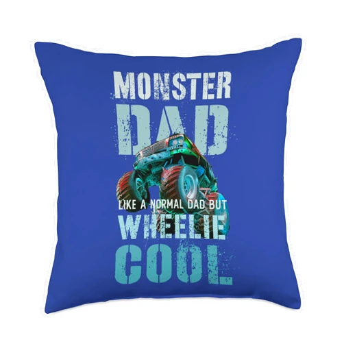 Grandpa Papa Bday Trucks Are My Jam Funny MONSTER DAD Like Normal Daddy But Wheelie Cool Truck Throw Pillow