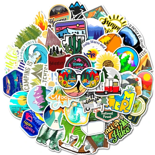 Generic 50PCS Outdoor Camping Hiking Adventure Stickers, Waterproof Vinyl Travel Stickers for Water Bottle Laptop, Wilderness Nature Roadtrip Decals for Bike Bumper Car Suitcase Luggage (Green-2)