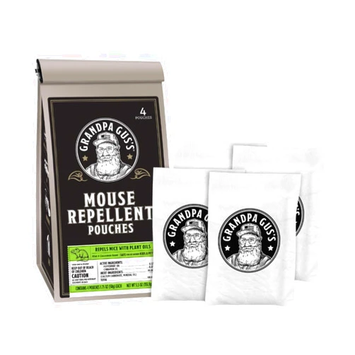 Grandpa Gus's Extra-Strength Mouse Repellent Pouches, Cinnamon/Peppermint Oils Repel Mice from Nesting & Freshen Air in Car/RV/Boat/Garage/Shed/Cabin (Pack of 4)