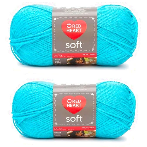 Generic Red Heart Soft Turquoise Yarn - 2 Pack of 141g/5oz - Acrylic - 4 Medium (Worsted) - 256 Yards - Knitting/Crochet