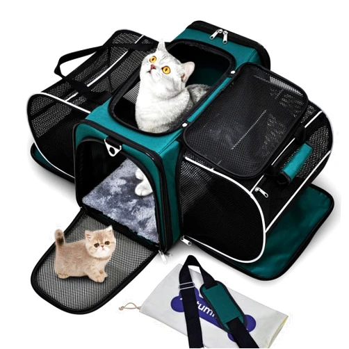 AutumnStory Cat Carrier, Pet Carrier Airline Approved, 2 Sides Expandable Dog Carrier, Soft-Sided Collapsible Dog Travel Bag with Removable Fleece Pad for Cats, Puppy and Small Animals (Green)