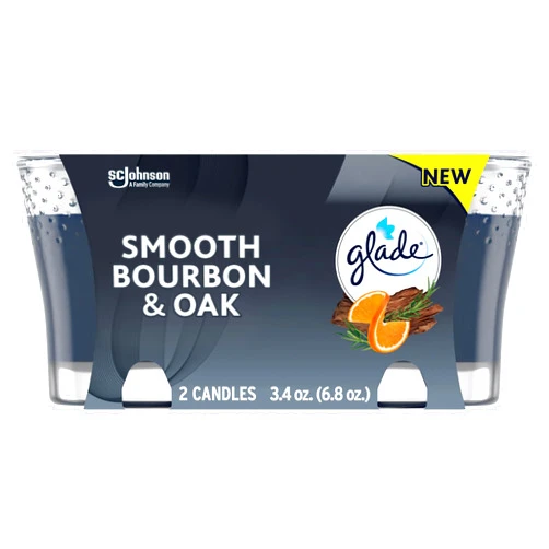 Glade Candle Jar, Air Freshener, Smooth Bourbon & Oak, 3.4 Oz, 2 Count