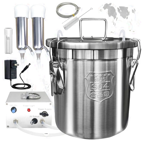 Hantop 12L Cow Milking Machine, Portable Plug-in Pulsating Vacuum Pump, Food Grade 304 Stainless Steel Milk Bucket with Auto Stop Check Valve and Teats Cups Cow Milker Machine (Classic Model)