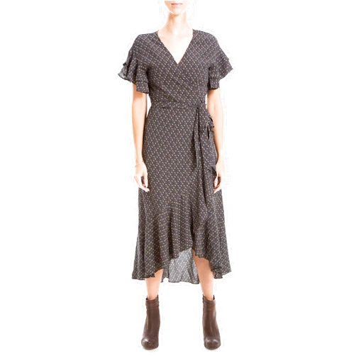 Max Studio Women's Ruffle Crepe High/Low Wrap Midi Dress