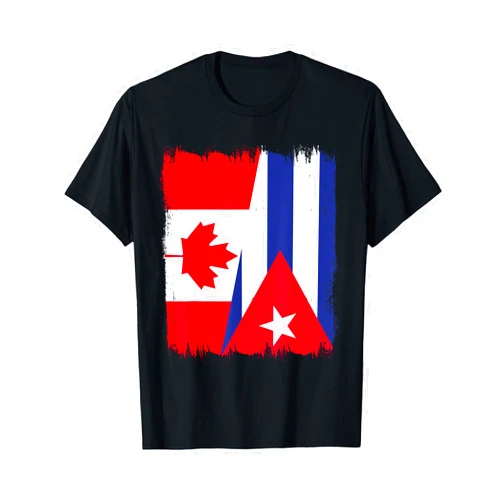 Republic of Cuba Flag Design Pride Cuban Roots Canada Cuba Half Flag Cubano Pride Canadian Cuban Heritage T-Shirt