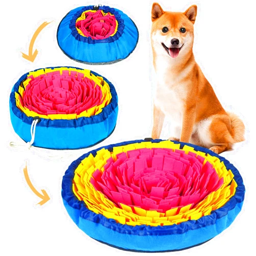 Vivifying Snuffle Mat for Dogs, Interactive Dog Enrichment Toys for Boredom and Mental Stimulation, Adjustable Sniff Mat for Slow Eating and Keep Busy (Red & Yellow)