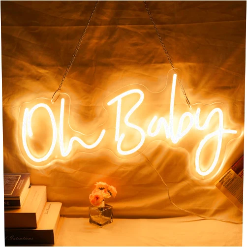 WASNKGFW Neon Sign Oh Baby for Wall Decor, Warm White Led Sign Neon Light for Girl's Bedroom, Party, Shop, Wedding Decoration with Remote Control Dimmer 19.7×11 inches (Warm White)
