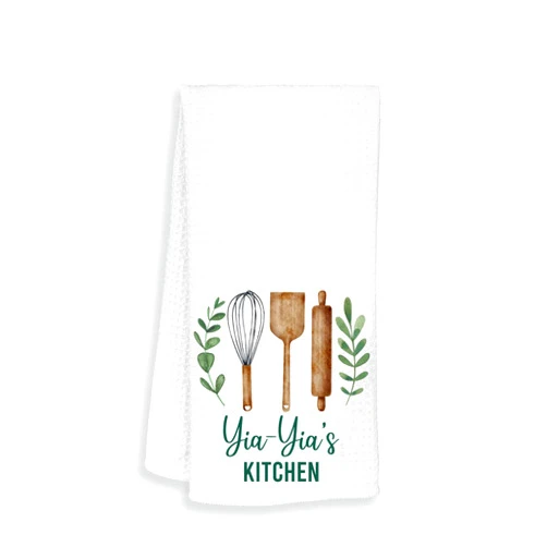 DiandDesignGift Yia-Yia's Kitchen Towel - Tea Towel Kitchen Decor - Yia-Yia's Kitchen Soft And Absorbent Kitchen Tea Towel - Decorations House Towel - Dish Towel Gift For Mother's Day - Birthday - Holiday