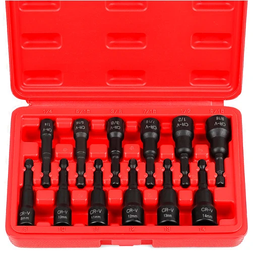 SEDY 12-Piece Magnetic Nut Driver Set - Premium Impact Power Hex Nut Driver Drill Bit Master Kit, SAE & Metric, 1/4-Inch Quick-Change