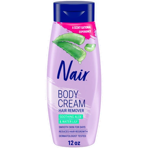 Nair Body Cream Hair Remover, Soothing Aloe and Water Lily, Dermatologist Tested Body Hair Removal Cream, with Evolved Ingredients, 12 Oz