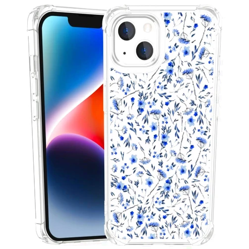 Axulimin Cute Blue Flower Floral Aesthetic Clear Phone Case for iPhone 14 & iPhone 13 Case for Teen Girls Women Kids Girls -6.1Inch