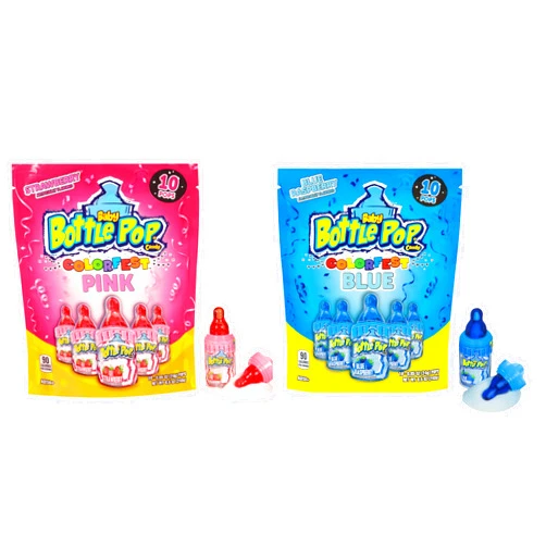 Baby Bottle Pop Gender Reveal & Baby Shower Bundle - 10 Pink Strawberry Lollipops + 10 Blue Raspberry Lollipops - The Ultimate Pink & Blue Candy Party Pack Bundle - 20 Total Individually Wrapped Lollipops with Dipping Powder