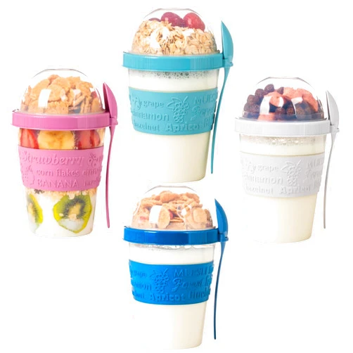 Ninebee 4-Pack Portable Yogurt Parfait Cups with Lids & Spoons | Perfect for Overnight Oats, Cereal, Granola, and Reusable On-the-Go Snacks for Breakfast (4 Colors Set)