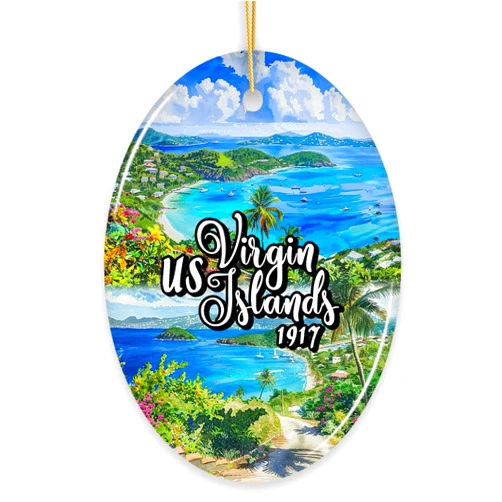 OrnamentallyYou Artistic US Virgin Islands Ornament, Tropical Beach Paradise in Atlantic Ocean Christmas Souvenir (Version 2)