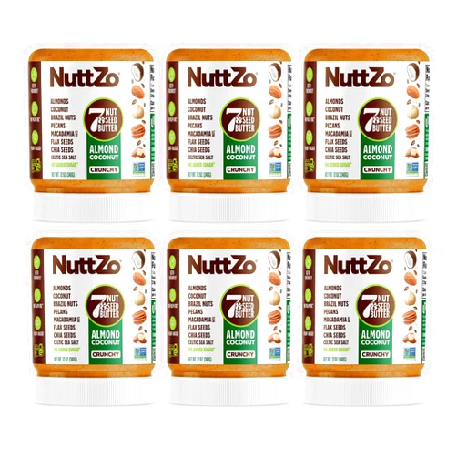NuttZo Keto Almond Coconut - 7 Nut and Seed Butter, Coconut, Brazil Nuts, Almonds, Pecans and More | Keto Friendly, No Added Sugar or Oil, Non-GMO, Gluten Free, 2g Net Carbs, Crunchy Texture, 6 Pack