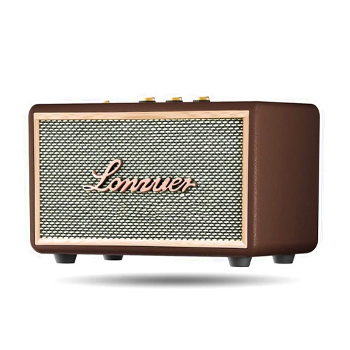 Lonzuer Retro Wooden Portable Wireless 10000mAh Battery 80W Loud Bass Subwoofer TWS Bluetooth Speaker with AUX Input, SD Card Slot, USB Port for Outdoor Party-Brown