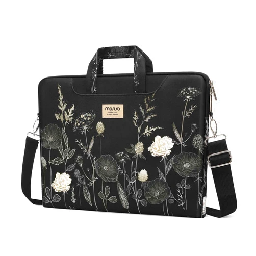 MOSISO Laptop Bag for Women, 15 inch Computer Bag Compatible with MacBook, HP, Dell, Lenovo, Asus, Notebook, 15.6 inch Laptop Messenger Shoulder Bag with Strap, Retro Flower