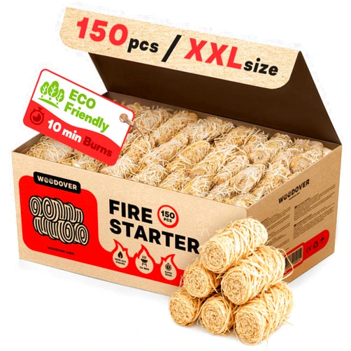 Woodover 150 pcs Large Fire Starters for Fireplace, Natural Fire Starter for Campfires, for Wood Stove, BBQ, Grill, Pizza Oven, Outdoor Fire Pit, Chimney Charcoal Starter