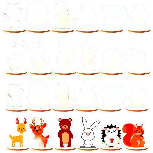 Feradny 24 Pack Unfinished Wooden Woodland Wild Shapes Forest Cutouts DIY Animal Life Cutouts Wood Animal Jungle Cutouts for Kids Home Decor Hanging Ornament Craft Gift Art Project 12 Styles