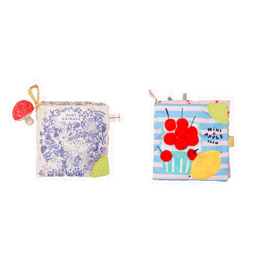 Manhattan Toy Deer One Soft Activity Crinkle Book & Fold Out Pat Mat for Baby and Toddler & Mini-Apple Farm Soft Activity Crinkle Book for Baby & Toddler with Discovery Mirror and Textured Teether Mat + Book