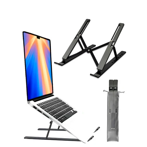 IHOMX Adjustable Aluminum Laptop Stand for Desk - Portable Foldable Ventilated Laptop Riser for MacBook, iPad, and Tablets - Ergonomic Computer Stand to Reduce Neck & Shoulder Fatigue (Black)
