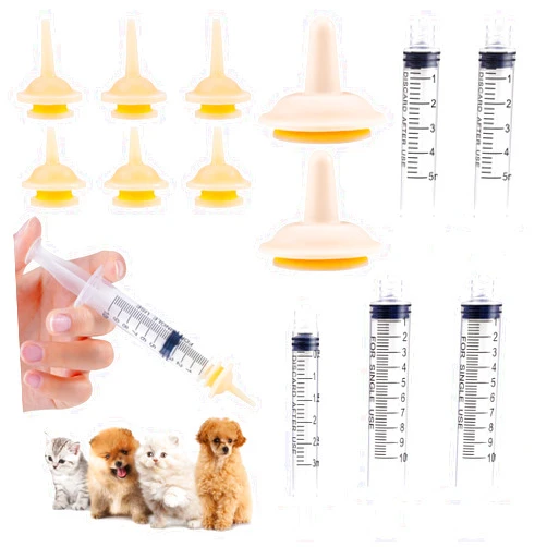 Vaokin 8PCS Silicone Feeding Nipples with Professional Reusable Kitten Feeding Syringes for Newborn Kittens, Puppies, Pets, Rabbits, Squirrel,Small Animals (3 Small+3 Medium+2 Large+5 Syringes)