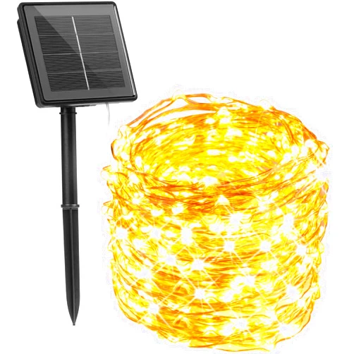 Minetom Solar String Lights for Outside, 33Ft 100 LED Outdoor Solar Fairy Lights, 8 Modes Balcony Lights for Tree Patio Christmas Party Wedding Decor (Warm White)