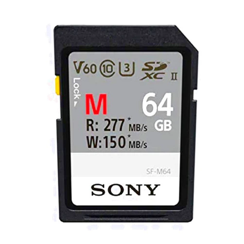 Sony M Series SDXC UHS-II Card 64GB, V60, CL10, U3, Max R277MB/S, W150MB/S (SF-M64/T2), Black
