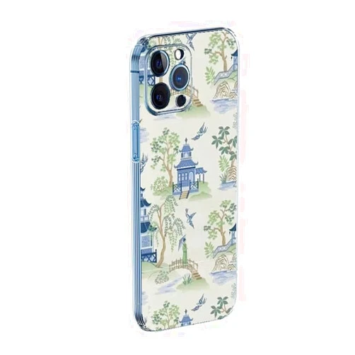 ROCKIA Phone Case Compatible with iPhone 15 Pro Max Colour Print Chinoiserie Silicone Phone Rubber TPU Shockproof Protective Side Striped Soft Cover
