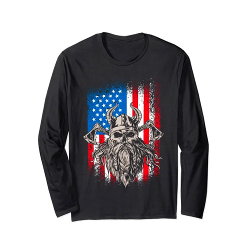 American Flag viking design for men and women American flag viking design nordic mythology Long Sleeve T-Shirt
