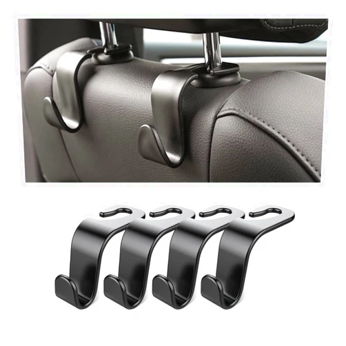 Hanemia Car Back Seat Headrest Hooks, 4 Pack Black Stylish Back Seat Hanger for Car Handbag Clothes Coats Grocery Bags, Car Interior Accessories (Black2)