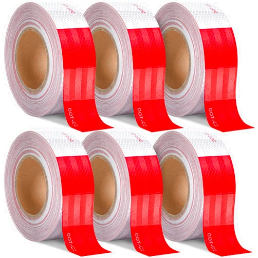 Oleitodh DOT-C2 Reflective Tape 2 in X 600 FT, Dot Safety Warning Tapes Bulk, Red White Waterproof Self Adhesive Trailer Outdoor Caution Reflector Conspuicy Tape for Vehicles Boat Sign 6 Roll(2'' X 100FT)