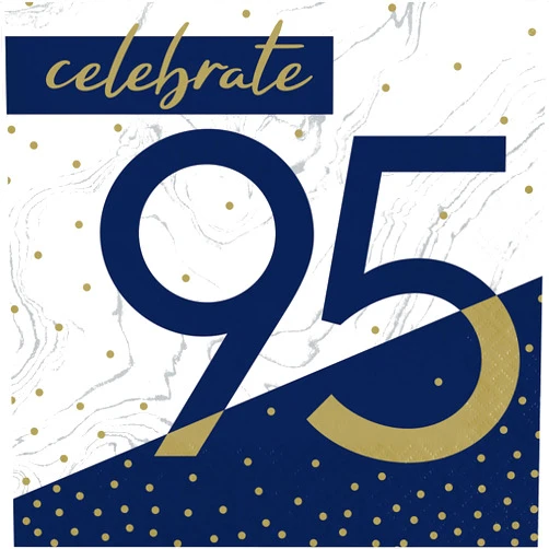 Creative Converting Navy and Gold 95th Birthday Napkins, 6.5