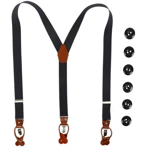 PAPA LEGGENDA Y-Back Adjustable Suspender for Men, 1.4 Inch Wide Men's Suspenders with Elasitc-Button and 3 Metal Clips
