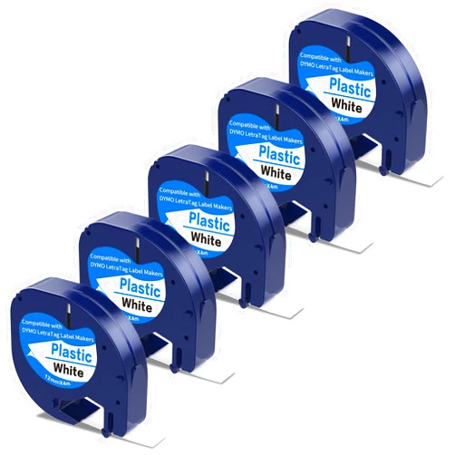 P PUTY 5 X 91331 Label Maker Tape Replacement for Dymo Letratag Refills, Compatible with Dymo Label Maker Refills Letra Tag LT-100T LT-100H QX50, 12mm x 4m Black on White