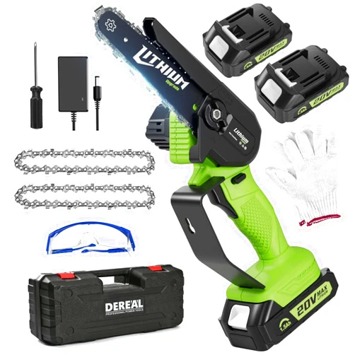 ODOGYM Mini Chainsaw 6 Inch Cordless, with 2 Rechargeable Batteries Powered (All 40V Large Capacity) and Charger, 90 Cuts Electric Chainsaw Handheld for Tree Branches, Wood Cutting, Household Garden