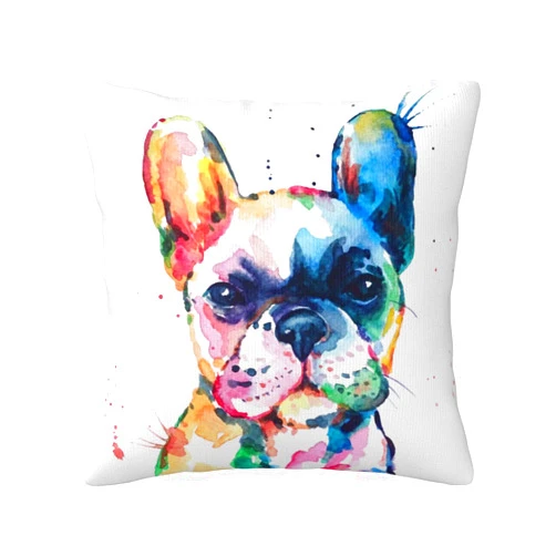 VARUN Creative Multicolored French Bulldog Throw Pillow Covers Watercolor Puppy Animal Art Painting Square Pillowcases for Home Decor Sofa Car Bedroom Pillow case 18x18inch