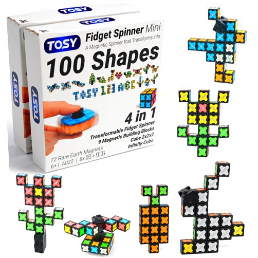 TOSY Magnet Fidget Spinner Mini - 8 Blocks, 3in1 Toy: Transformable Fidget Spinner, Infinity Cube, 2x2 Puzzle Cube, Easter Basket Stuffers Gift for Kids/Adult, STEM Sensory Stress Relief Toy, 2-Pack