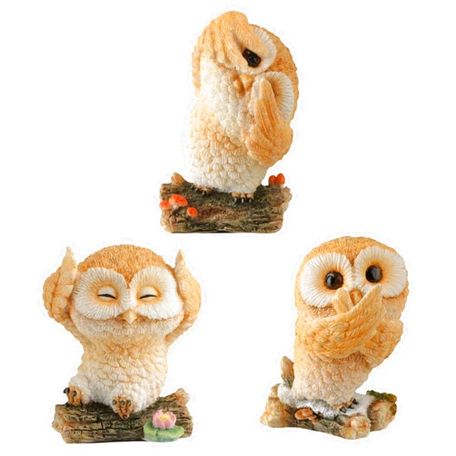 Veronese Design 2 7/8 Inch See No Evil Hear No Evil Speak No Evil Cute Little Owls On Log Hand Painted Polystone Figurine