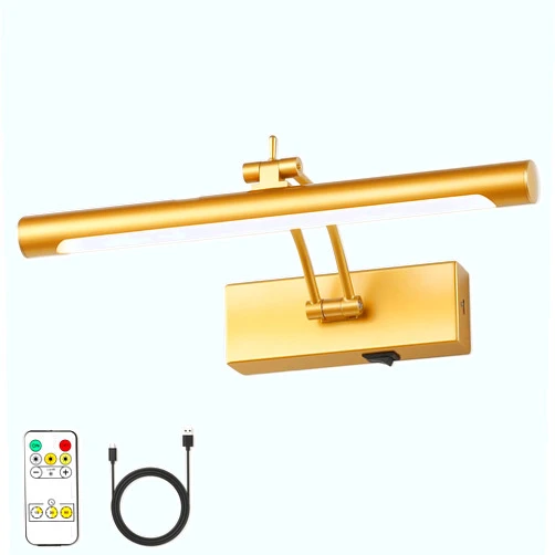 7Degobii Battery Operated Picture Light with Remote,Wireless Gallery Lights Gold 12in Rechargeable Display Light with Flexible Swing Arm,Dimmable Wall Sconce for Artwork on Wall