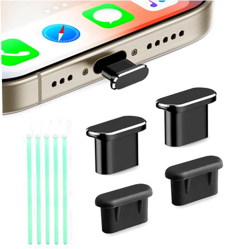 Goweewon USB C Dust Plug iPhone 15 USB C Port Cover Compatible with iPhone 15/15 Pro/15 Plus/15 Pro Max, Charging Port Protector Dust Cover - 2 Pack Aluminum Alloy and 2 Pack Silicone iPhone 15 Dust Plug