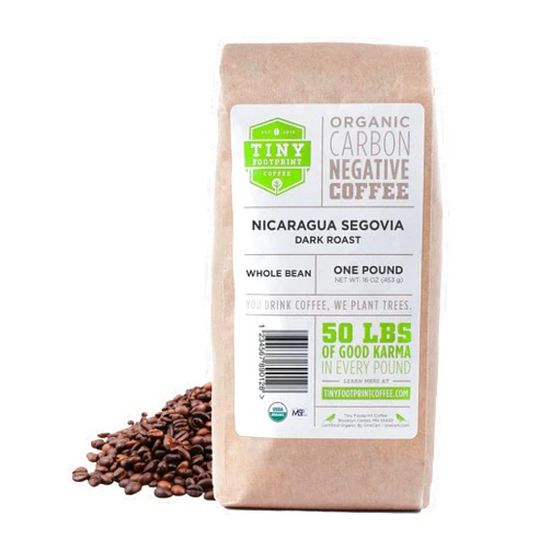 Tiny Footprint Coffee - Fair Trade Organic Nicaragua Segovia Dark Roast |Whole Bean Coffee | USDA Organic | Fair Trade Certified | Carbon Negative | 16 Ounce