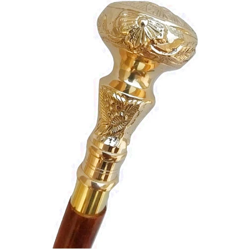 Generic SS Nautical MART Vintage Brass Handle Victorian Telescope Fold able Wooden Walking Stick Walking Cane Ideal Gift, Golden, Gold, Brown