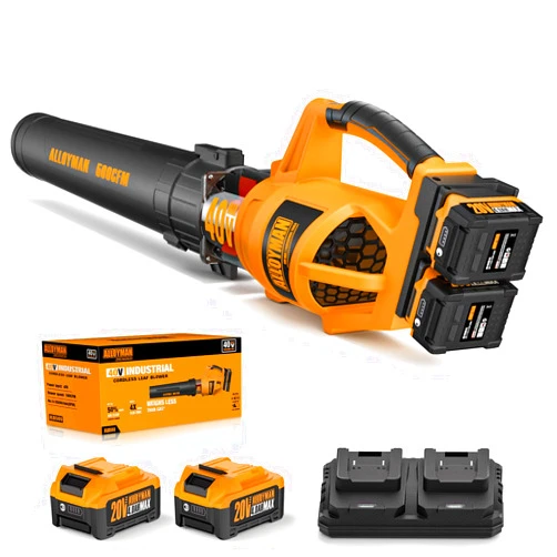ALLOYMAN 40V Max Cordless Leaf Blower,500CFM Dual Battery Driven Blower with 2 * 4.0Ah Batteries & Fast Charger,2 Variable Speed Lightweight Battery Powered Leaf Blowers for Lawn Care/Snow Blowing